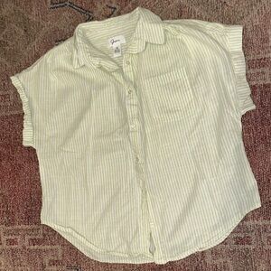 Japna boxy fit cuffed sleeve button down top white w green stripes. Size large